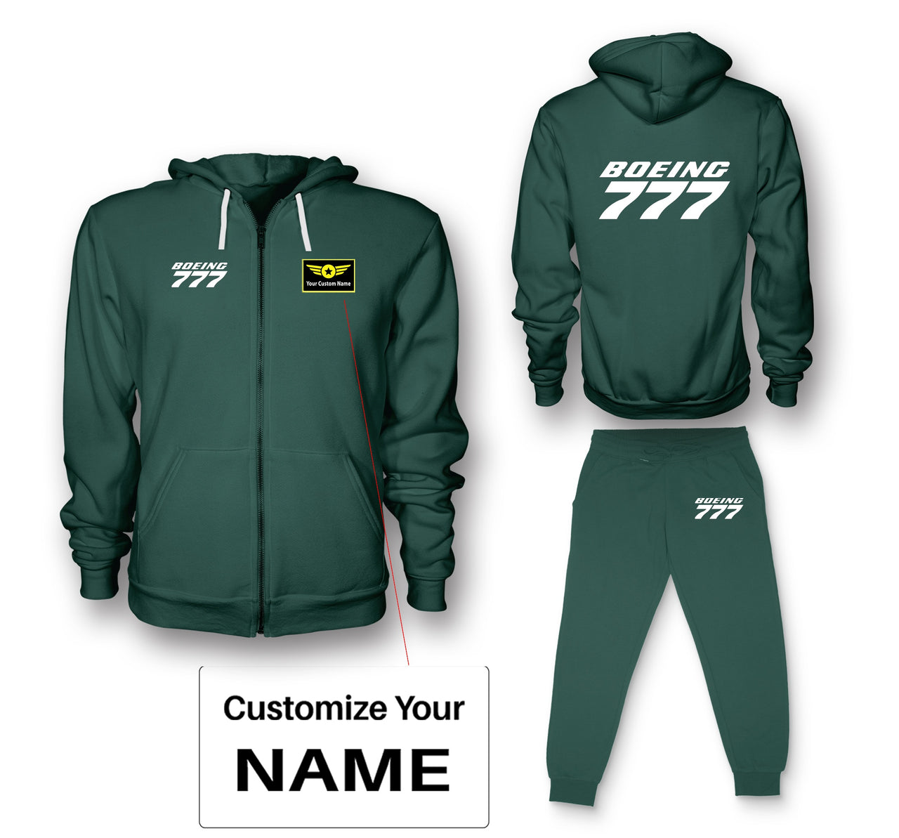 Boeing 777 & Text Designed Zipped Hoodies & Sweatpants Set