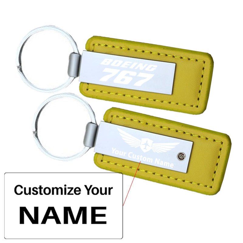 Boeing 767 & Text Faux Leather Key Chains