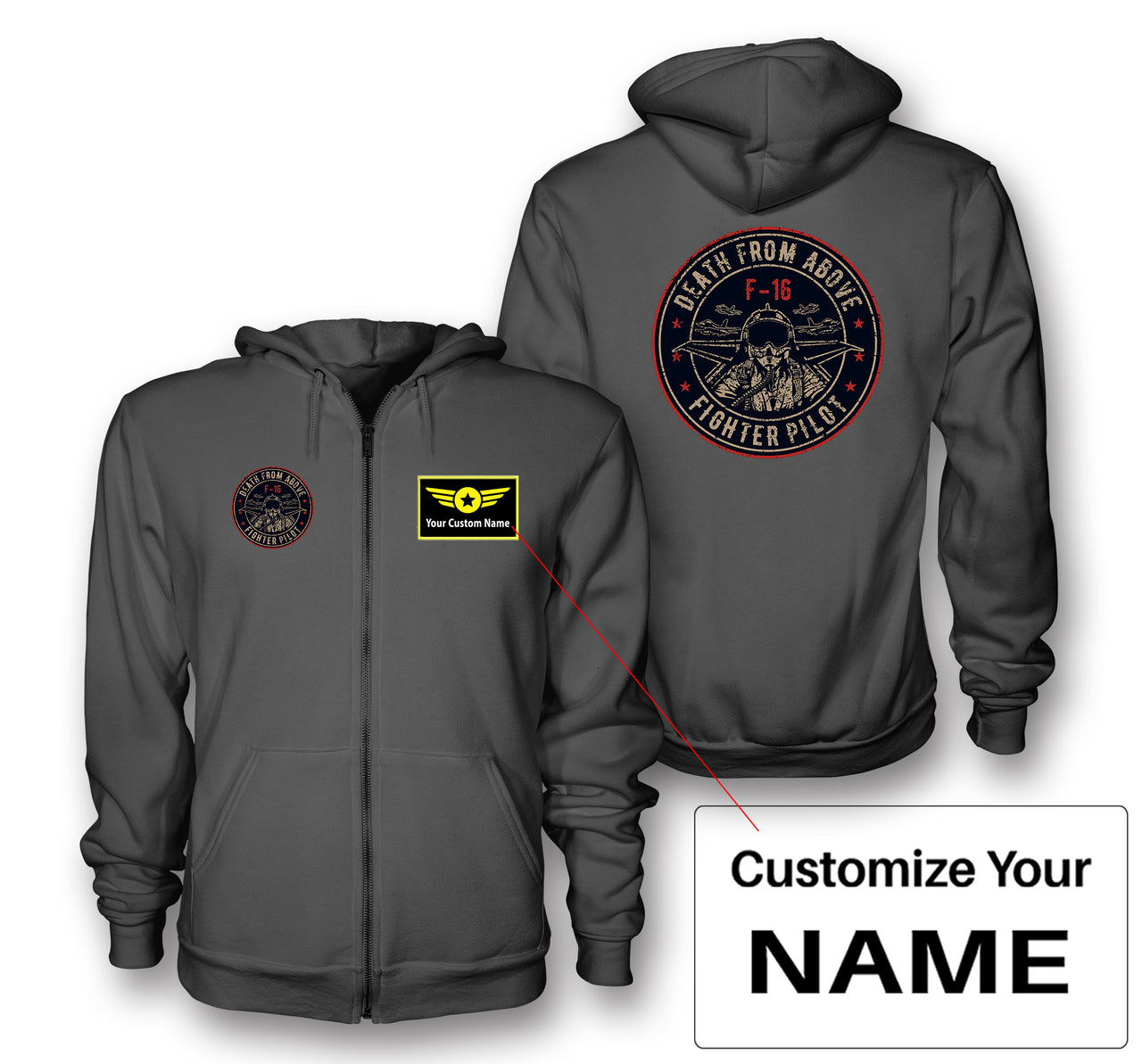 Fighter Jet 16 - Death From Above Designed Zipped Hoodies