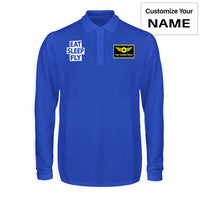 Thumbnail for Eat Sleep Fly Designed Long Sleeve Polo T-Shirts