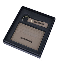 Thumbnail for Your Custom Name Genuine Leather Cardholder Key Ring Gift Box Set