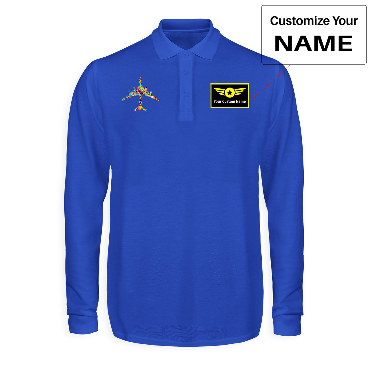 Colourful Airplane Designed Long Sleeve Polo T-Shirts