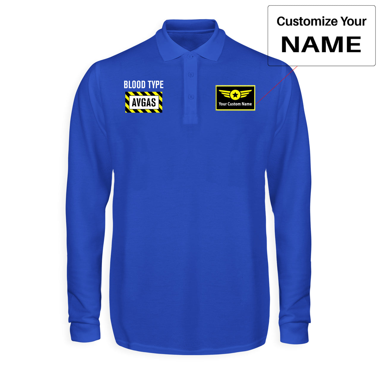Blood Type AVGAS Designed Long Sleeve Polo T-Shirts