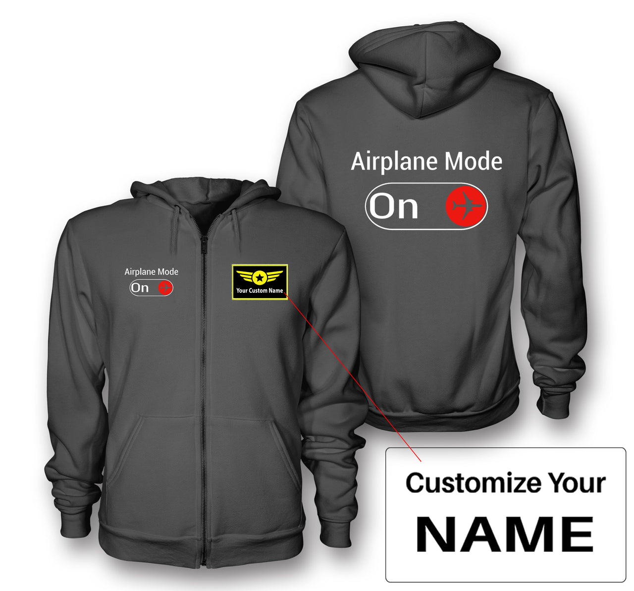 Airplane Mode On Designed Zipped Hoodies