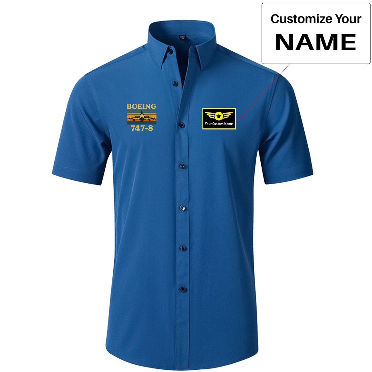 Retro Boeign 747-8 Designed Short Sleeve Shirts