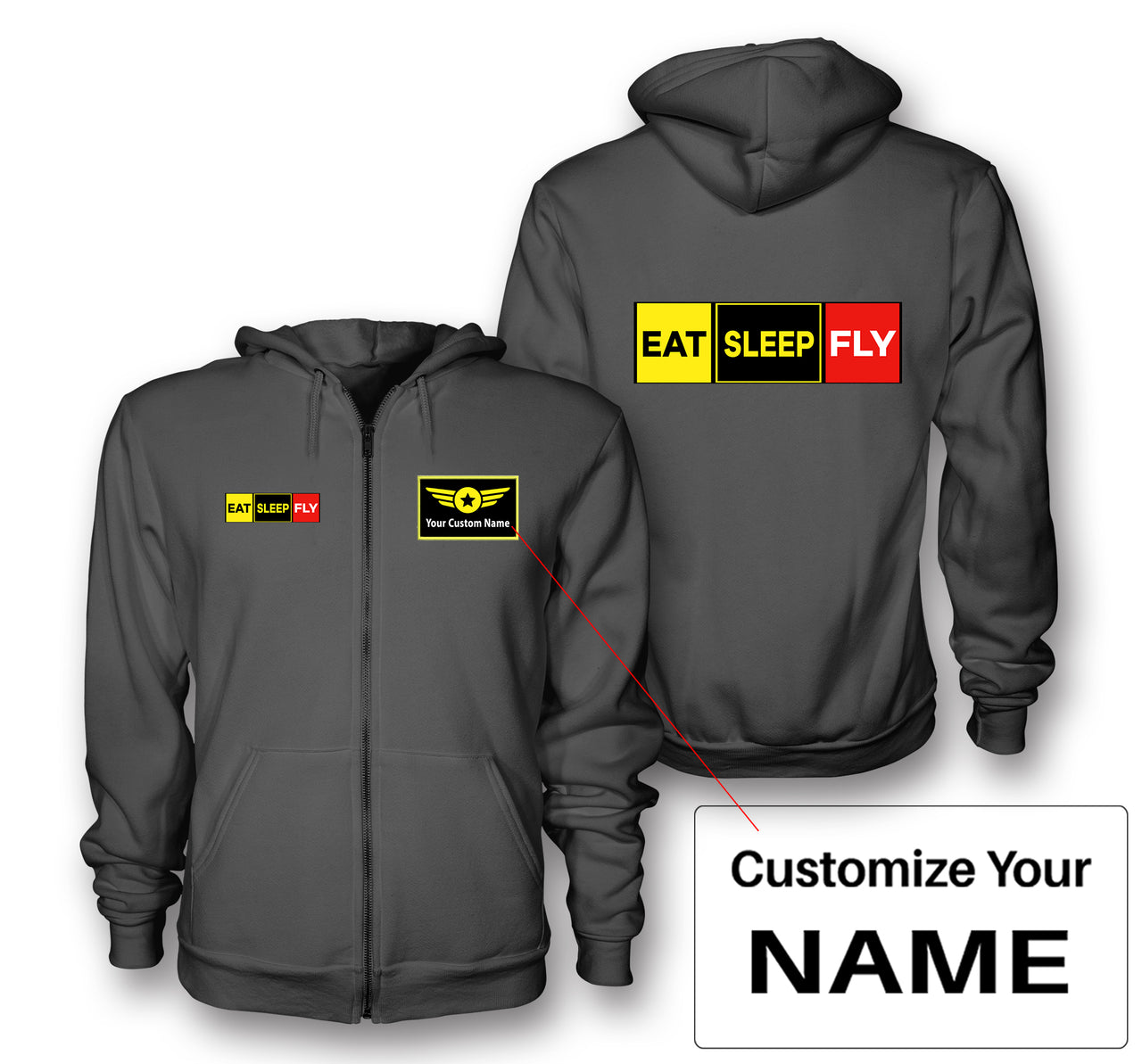 Eat Sleep Fly (Colourful) Designed Zipped Hoodies