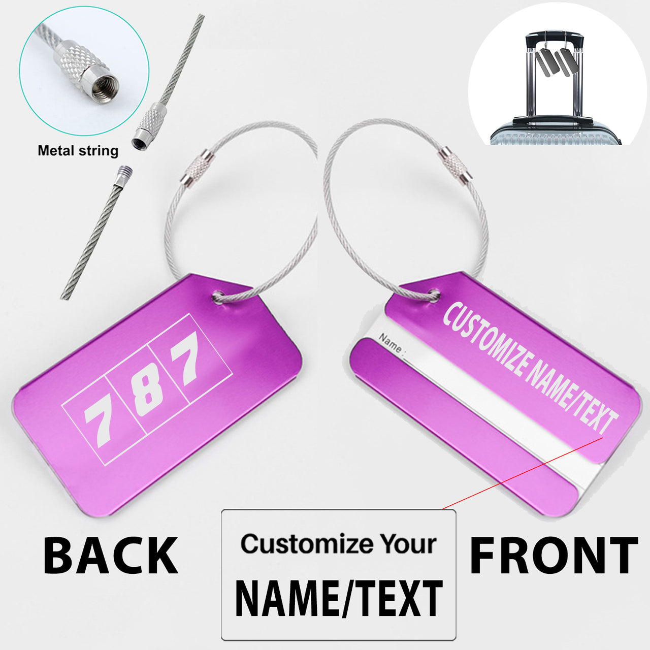 Flat Colourful 787 Designed Fashion Metal Luggage Tags