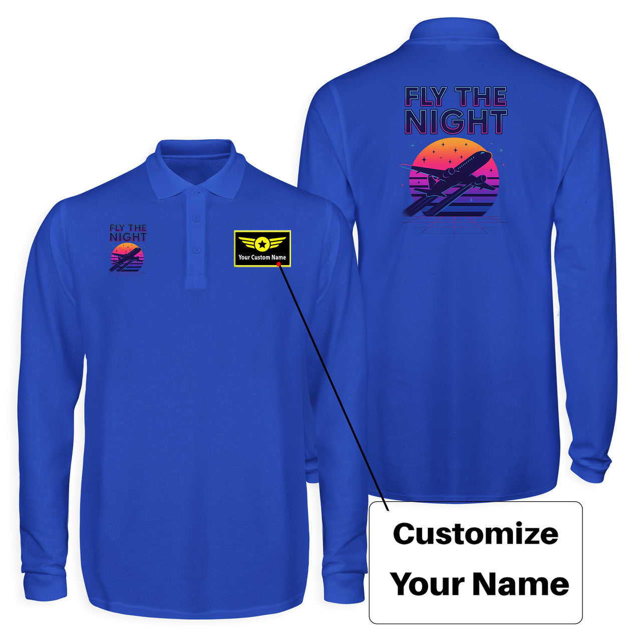 Fly The Night Designed Long Sleeve Polo T-Shirts (Double-Side)