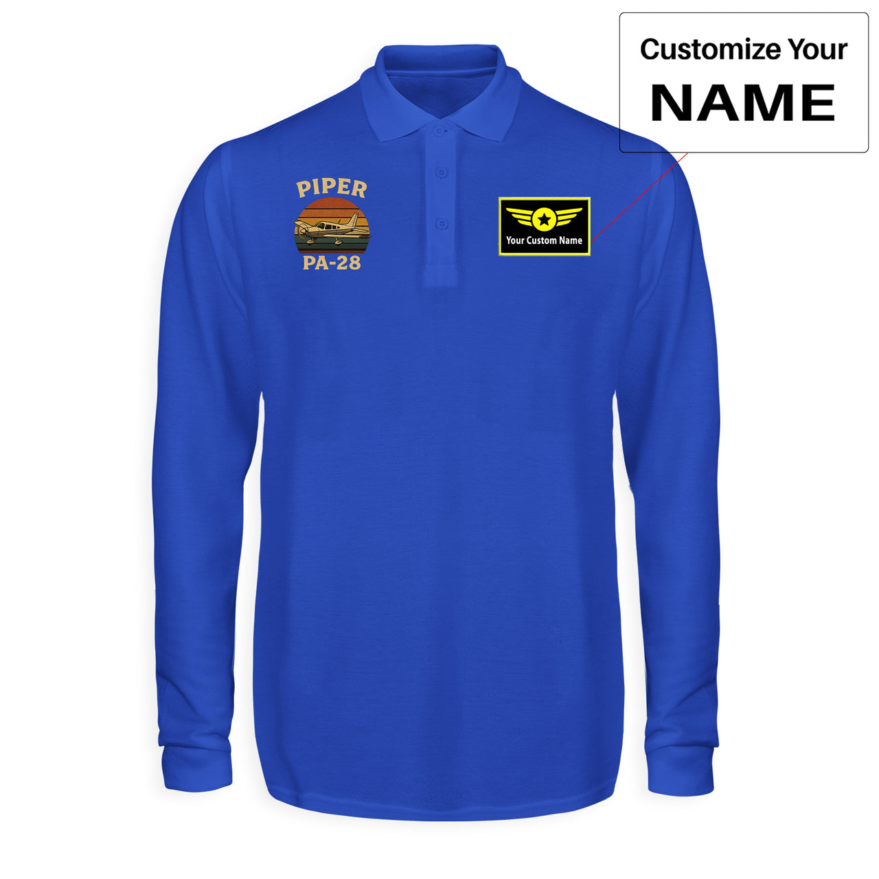 Retro Piper PA-28 Designed Long Sleeve Polo T-Shirts