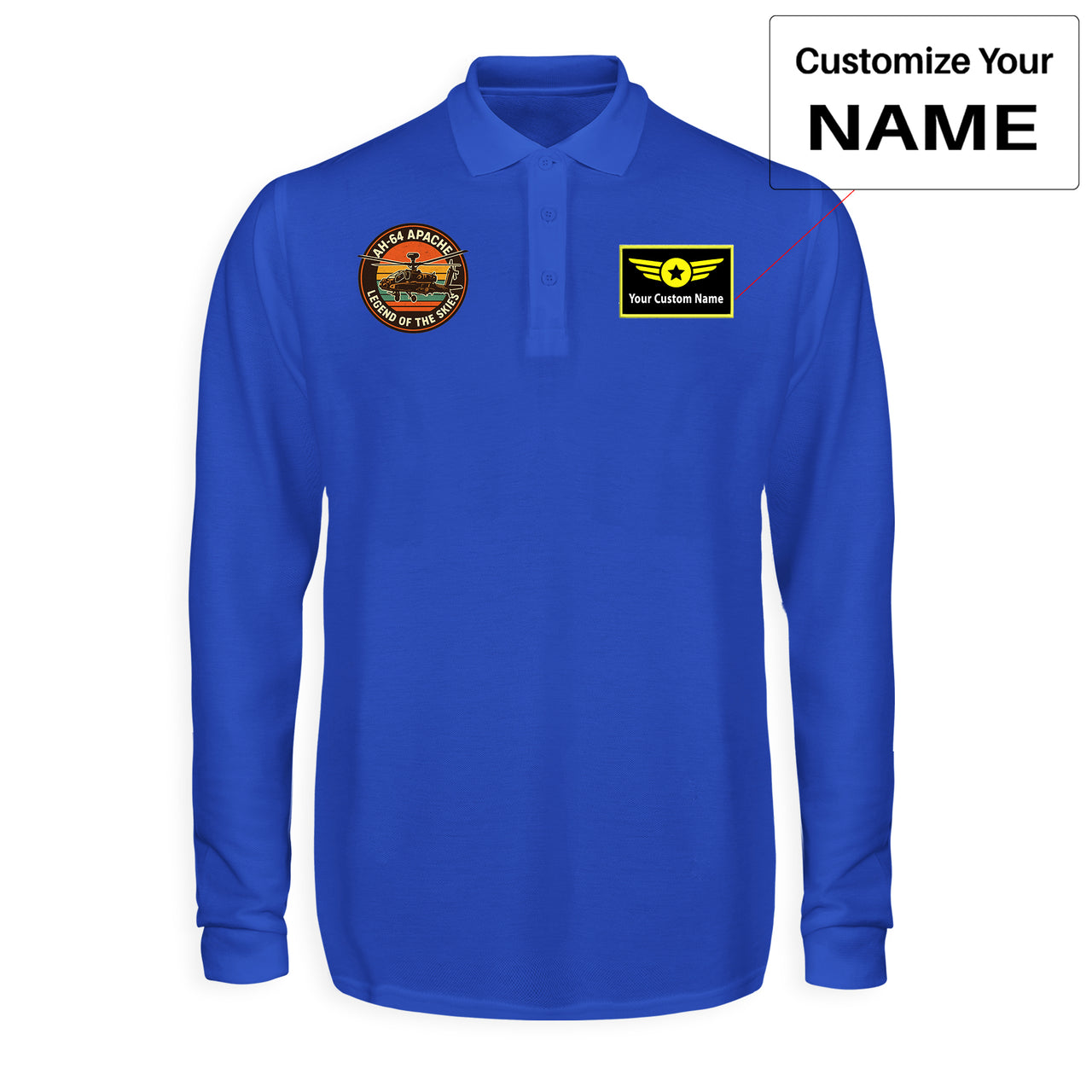 Retro Apache AH-64 Designed Long Sleeve Polo T-Shirts
