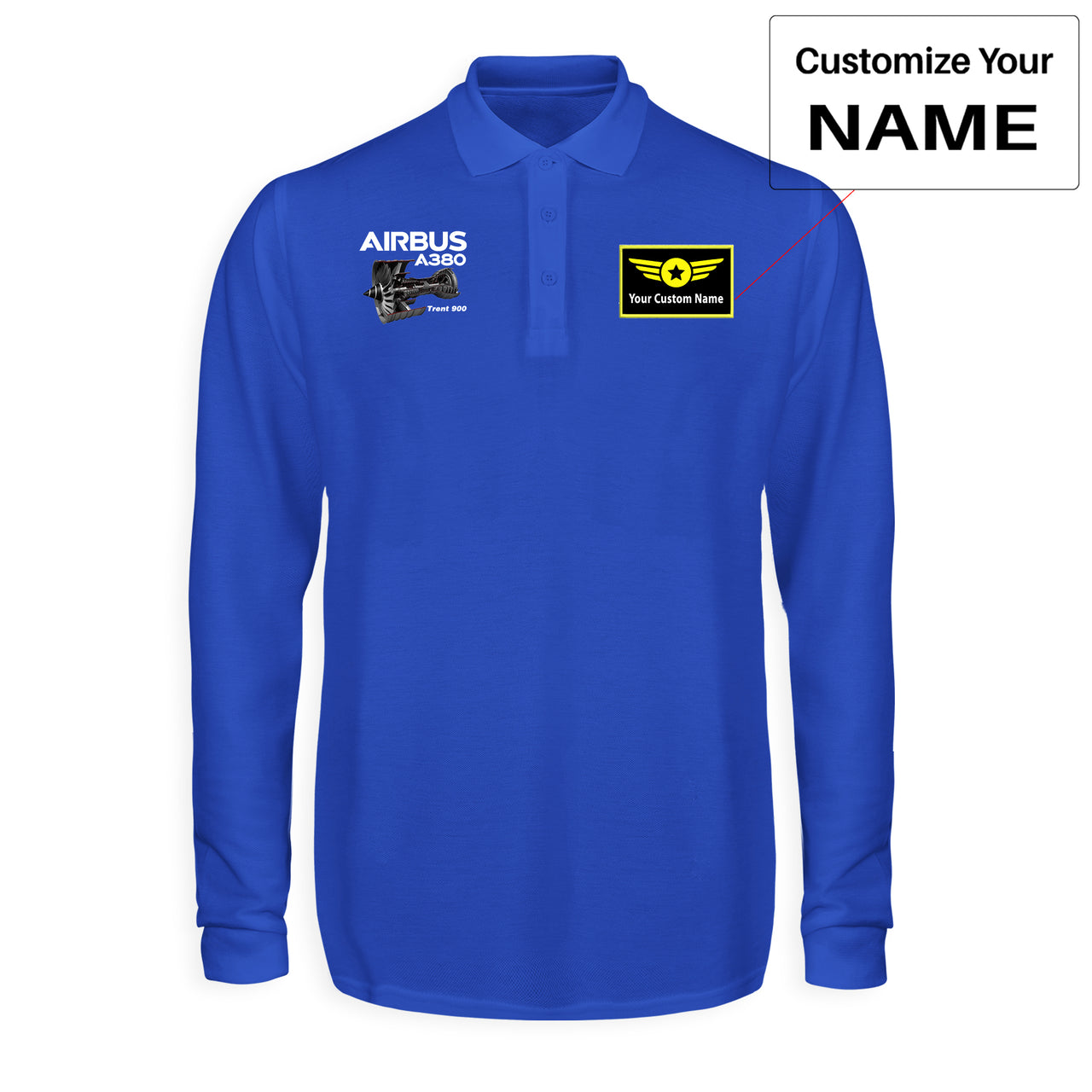 Airbus A380 & Trent 900 Engine Designed Long Sleeve Polo T-Shirts