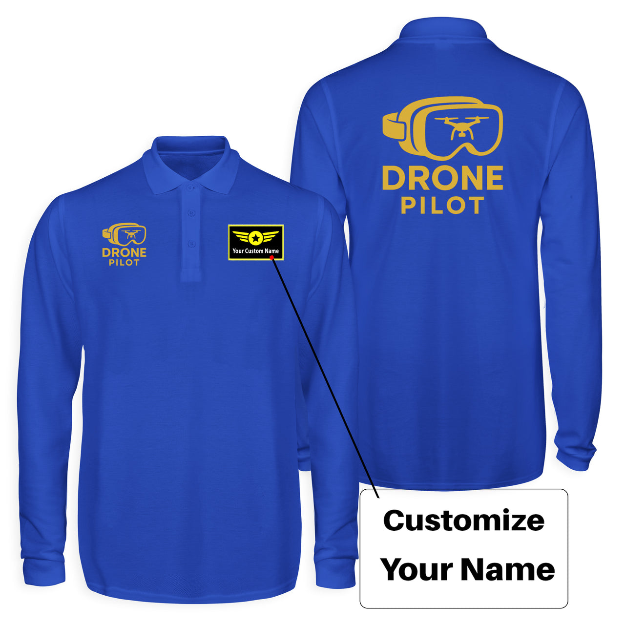 Googles & Drone Pilot Designed Long Sleeve Polo T-Shirts (Double-Side)