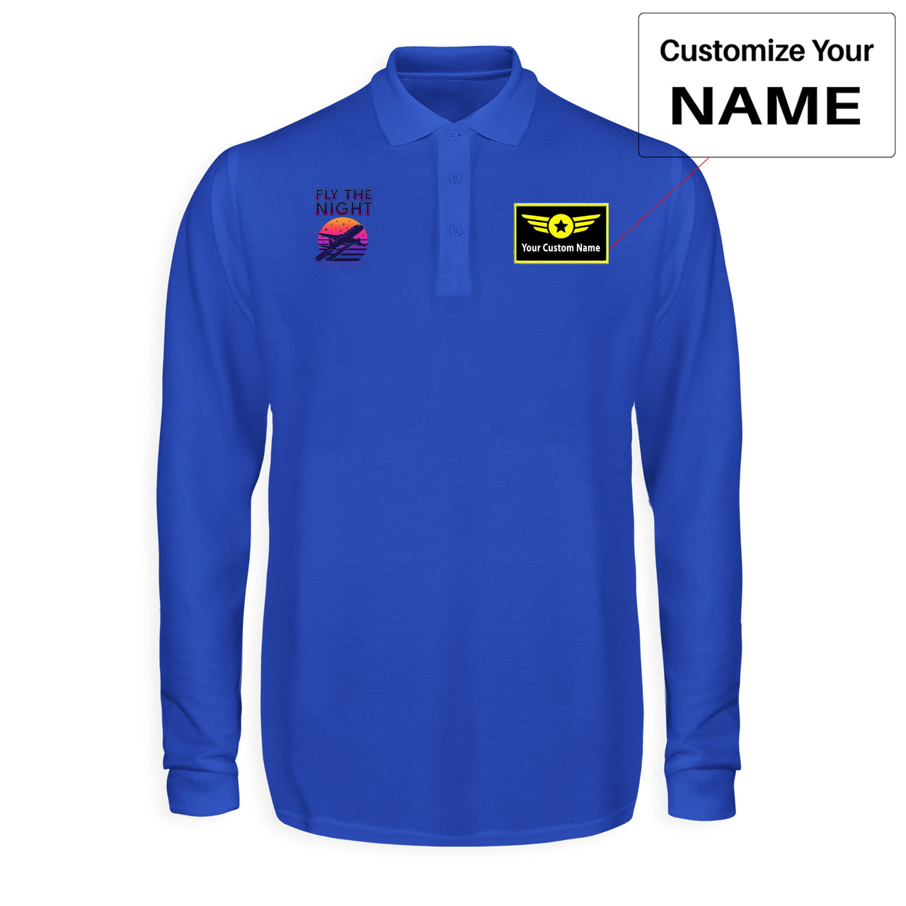 Fly The Night Designed Long Sleeve Polo T-Shirts