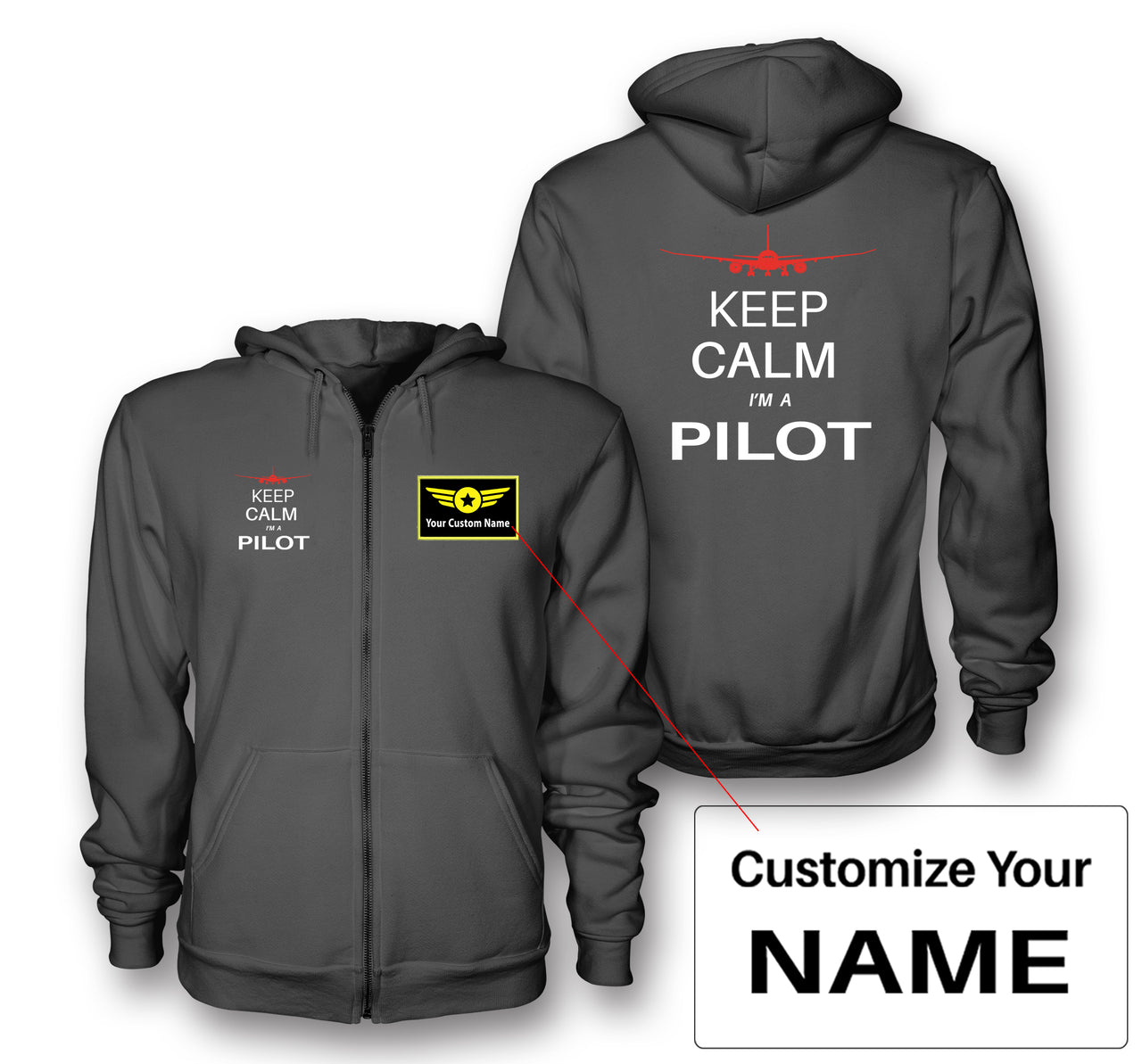 Pilot (777 Silhouette) Designed Zipped Hoodies