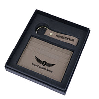 Thumbnail for Your Custom Name/Text Genuine Leather Cardholder Key Ring Gift Box Set
