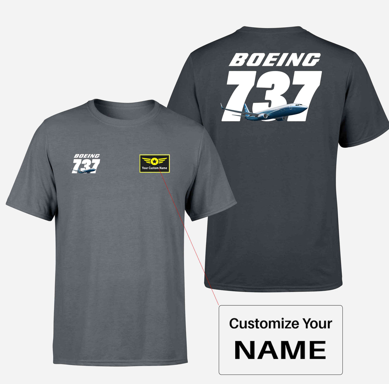 Super Boeing 737+Text Designed Double-Side T-Shirts