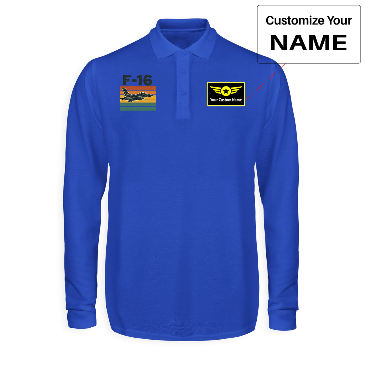 Retro Fighter Jet F16 Designed Long Sleeve Polo T-Shirts