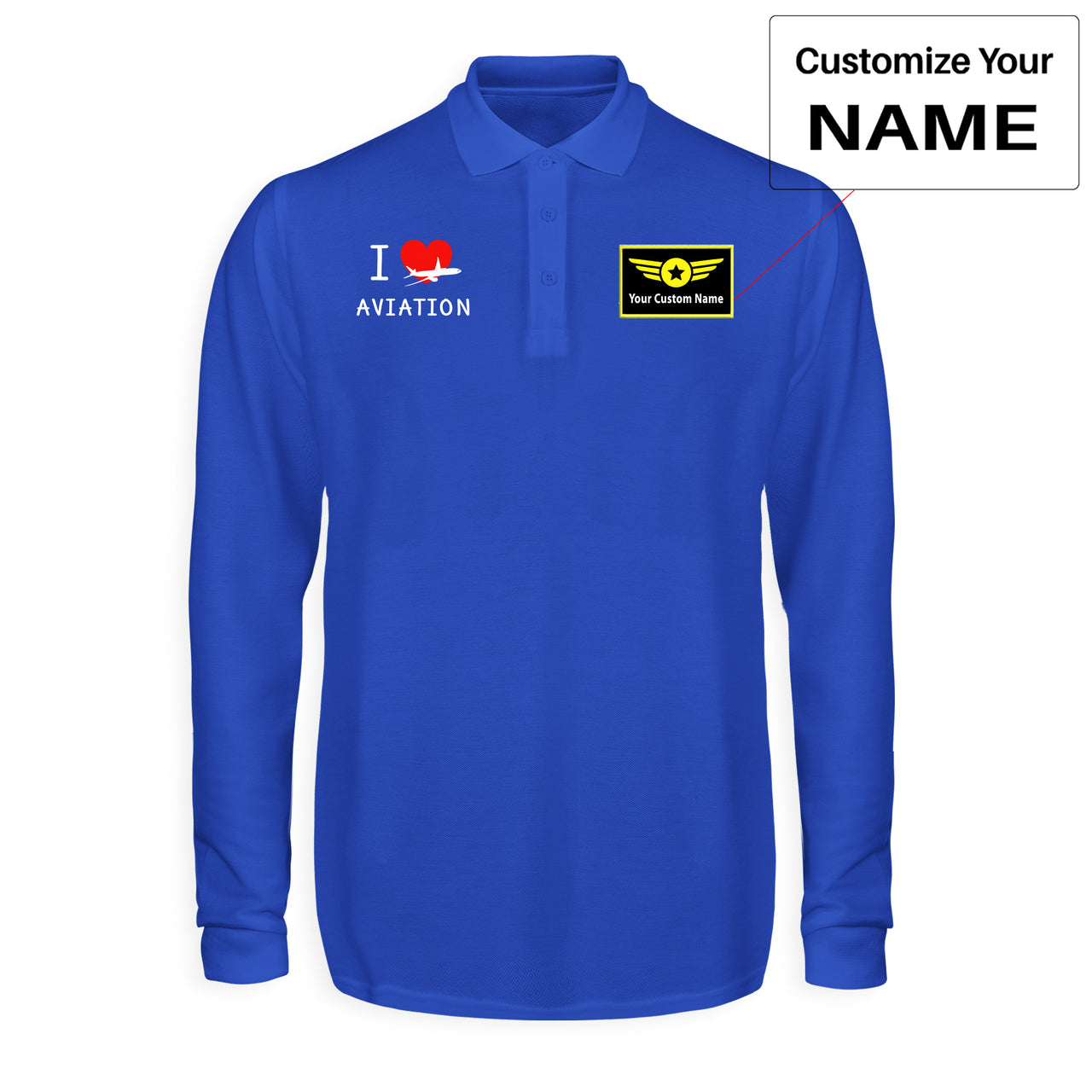 I Love Aviation Designed Long Sleeve Polo T-Shirts