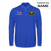 Thumbnail for I Love Aviation Designed Long Sleeve Polo T-Shirts