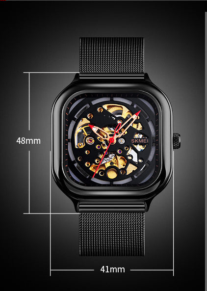 Fully Automatic Mechanical Watch Waterproof Square Stainless Steel Mesh Strap