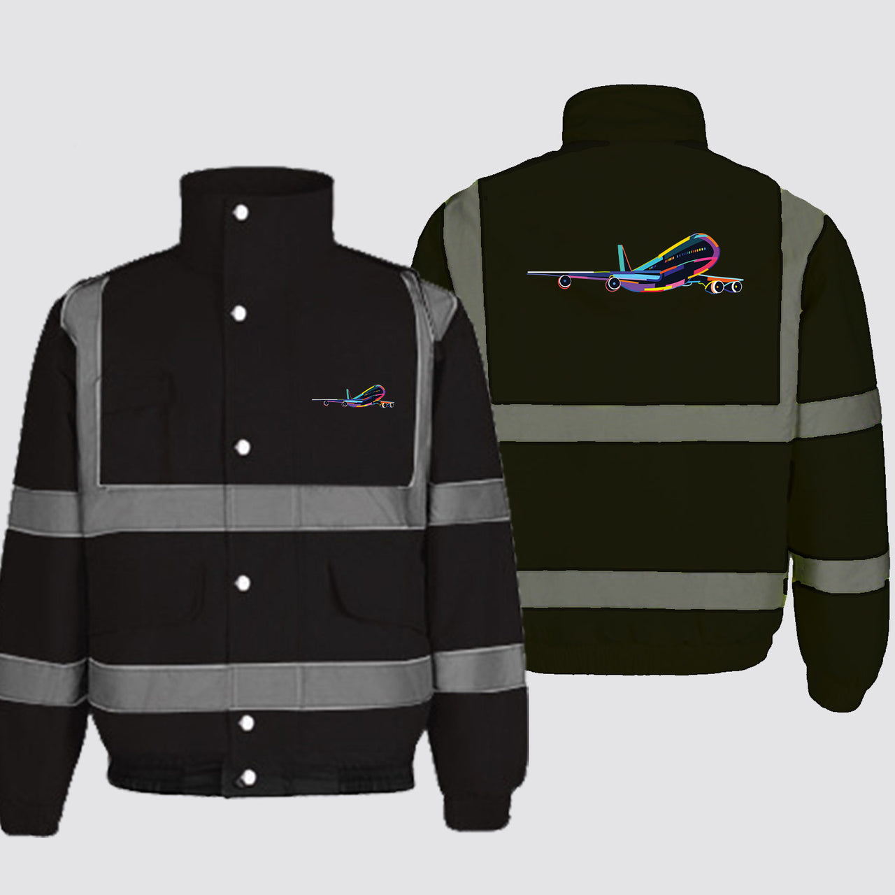 Multicolor Airplane Designed Reflective Winter Jackets