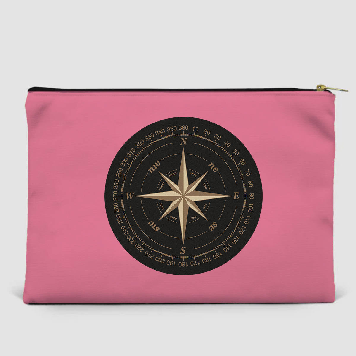 Black Vintage Style Compass Designed Zipper Pouch