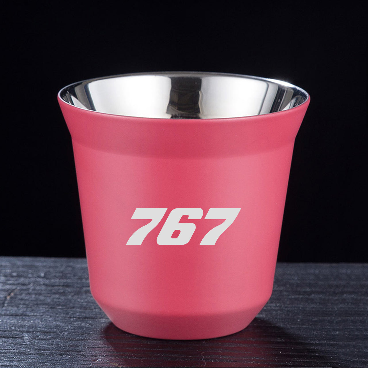 767 Flat Text Designed Double Wall Stainless Steel Coffee Mugs