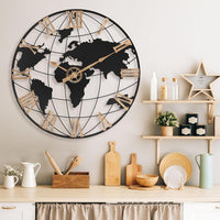 Thumbnail for Large Map Metal Minimalist Round Silent Wall Clock
