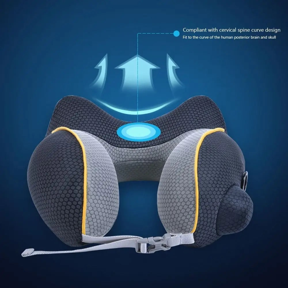 Elastic Foldable Inflatable U-Shaped Neck Pillow for Airplanes