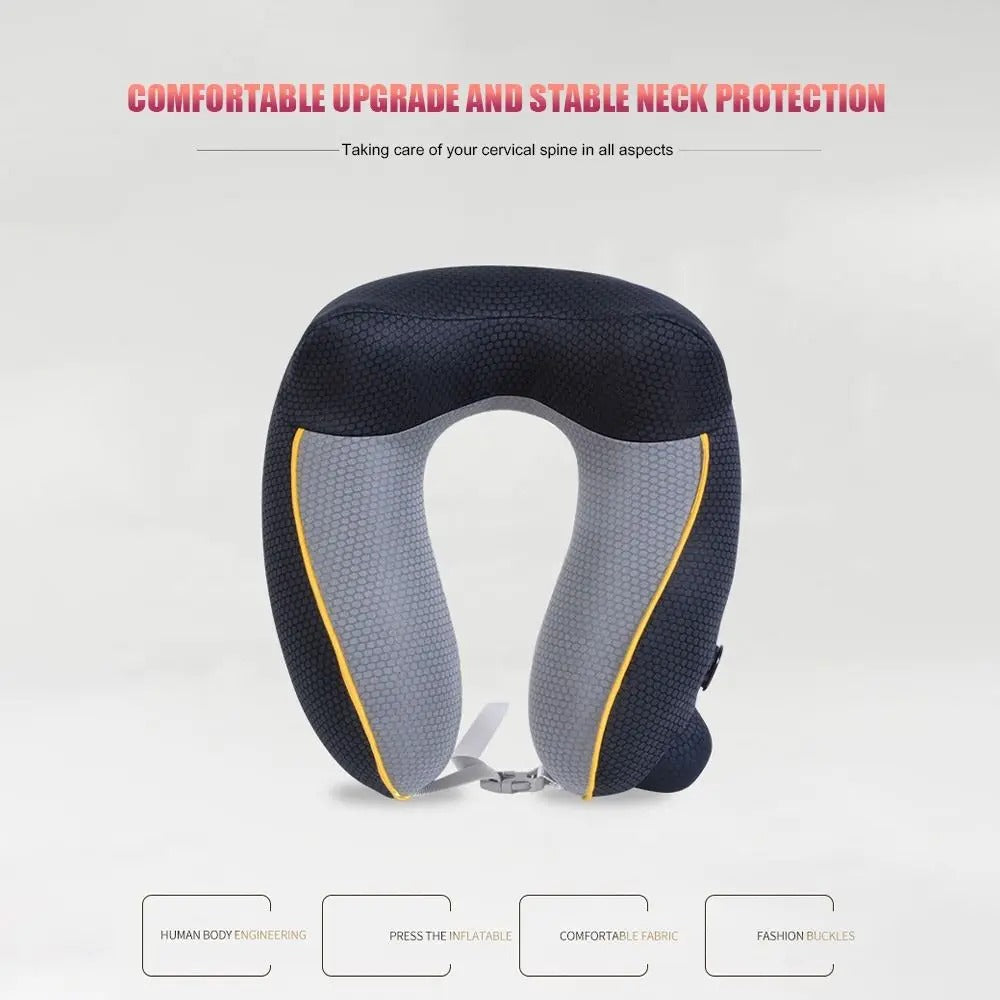 Elastic Foldable Inflatable U-Shaped Neck Pillow for Airplanes