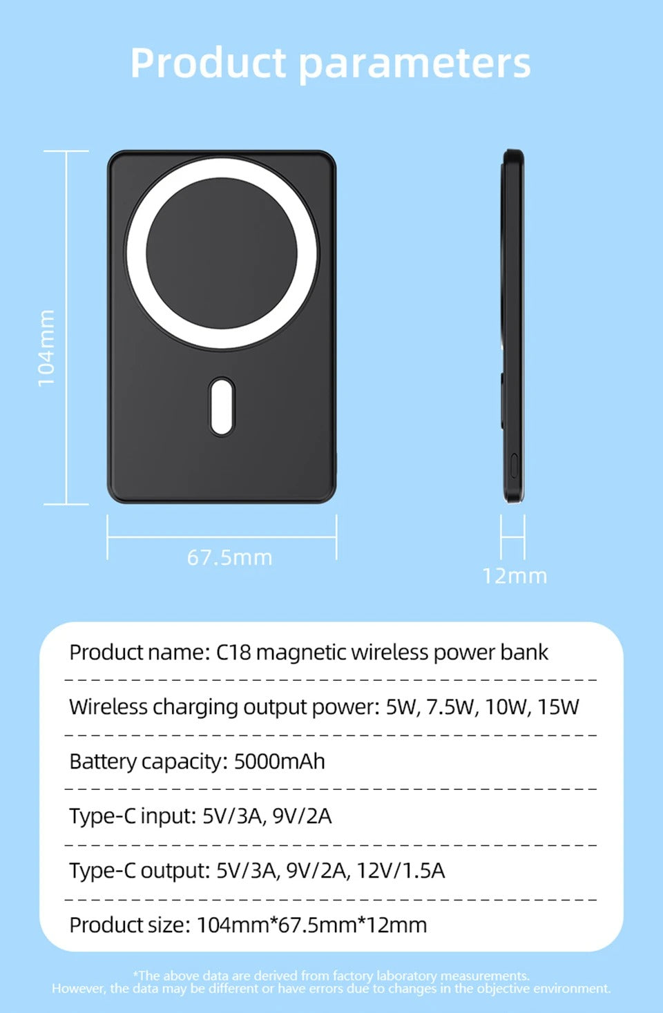 5000mAh 15W Magnetic Wireless Power Bank for Magsafe