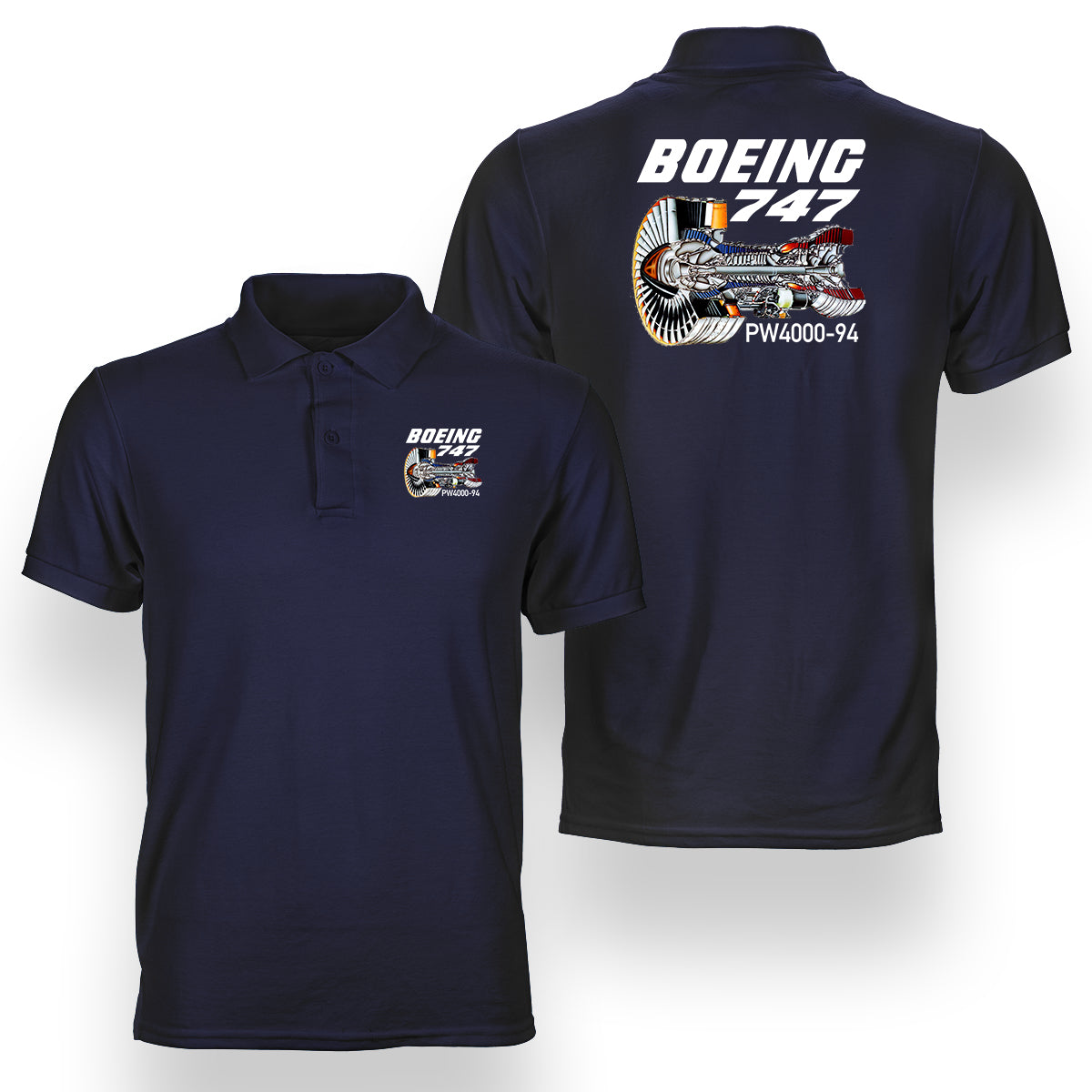Boeing 747 & PW4000-94 Engine Designed Double Side Polo T-Shirts
