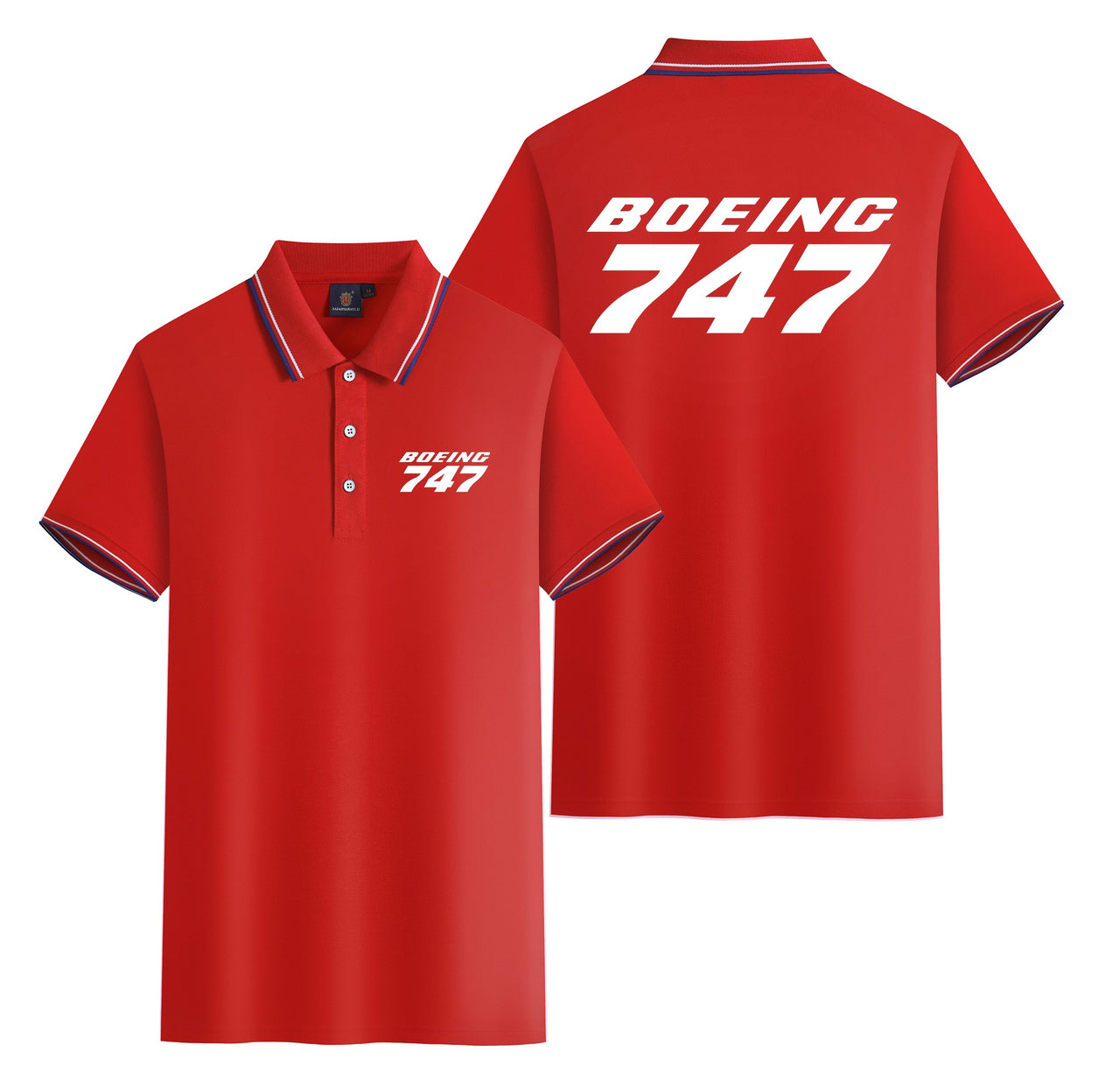 Boeing 747 & Text Designed Stylish Polo T-Shirts (Double-Side)