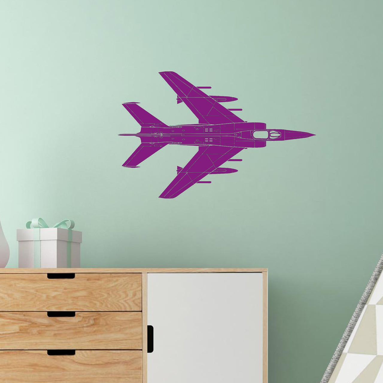 Detailed Superjet from Above Designed Wall Sticker