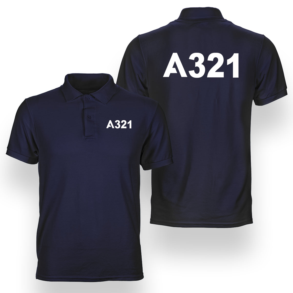 A321 Flat Text Designed Double Side Polo T-Shirts