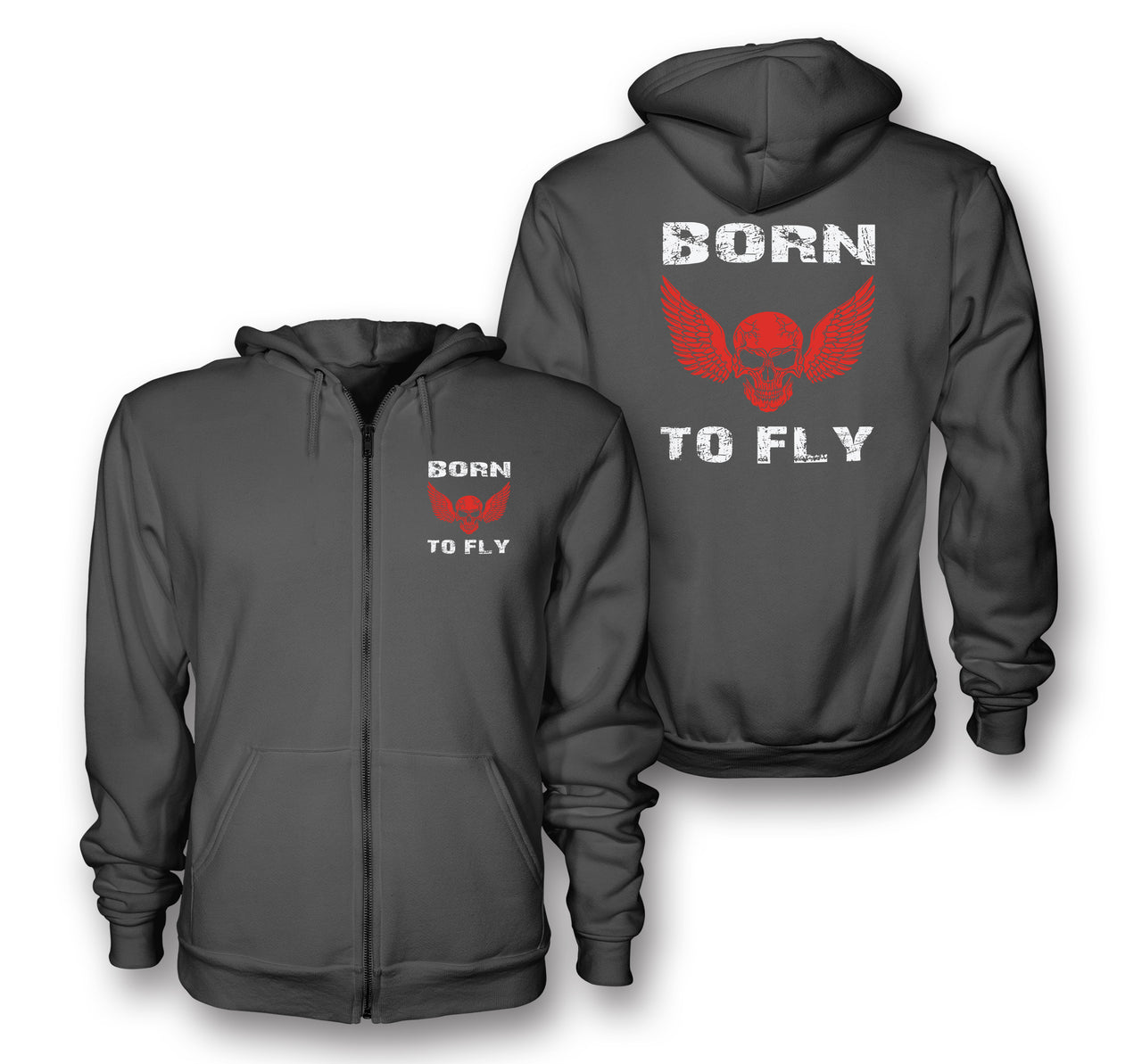 Born To Fly SKELETON Designed Zipped Hoodies