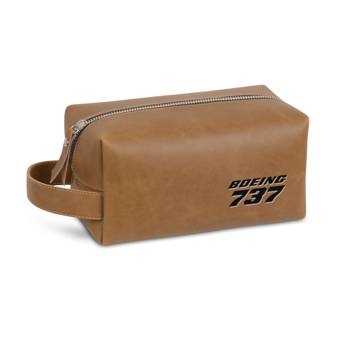Boeing 737 & Text Designed Leather Clutch Toiletry Bag