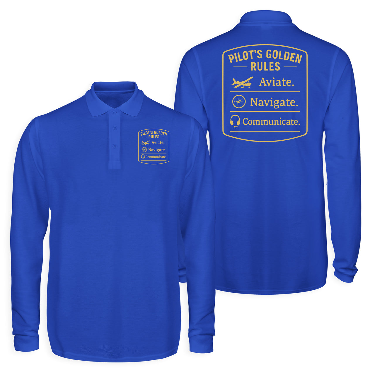 Pilot's Golden Rules Designed Long Sleeve Polo T-Shirts (Double-Side)