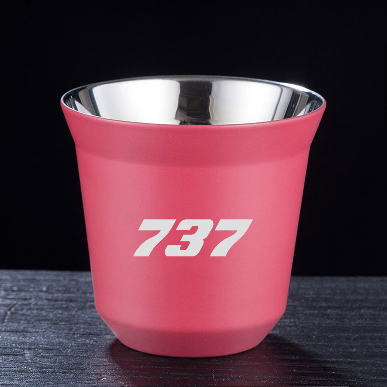 737 Flat Text Designed Double Wall Stainless Steel Coffee Mugs