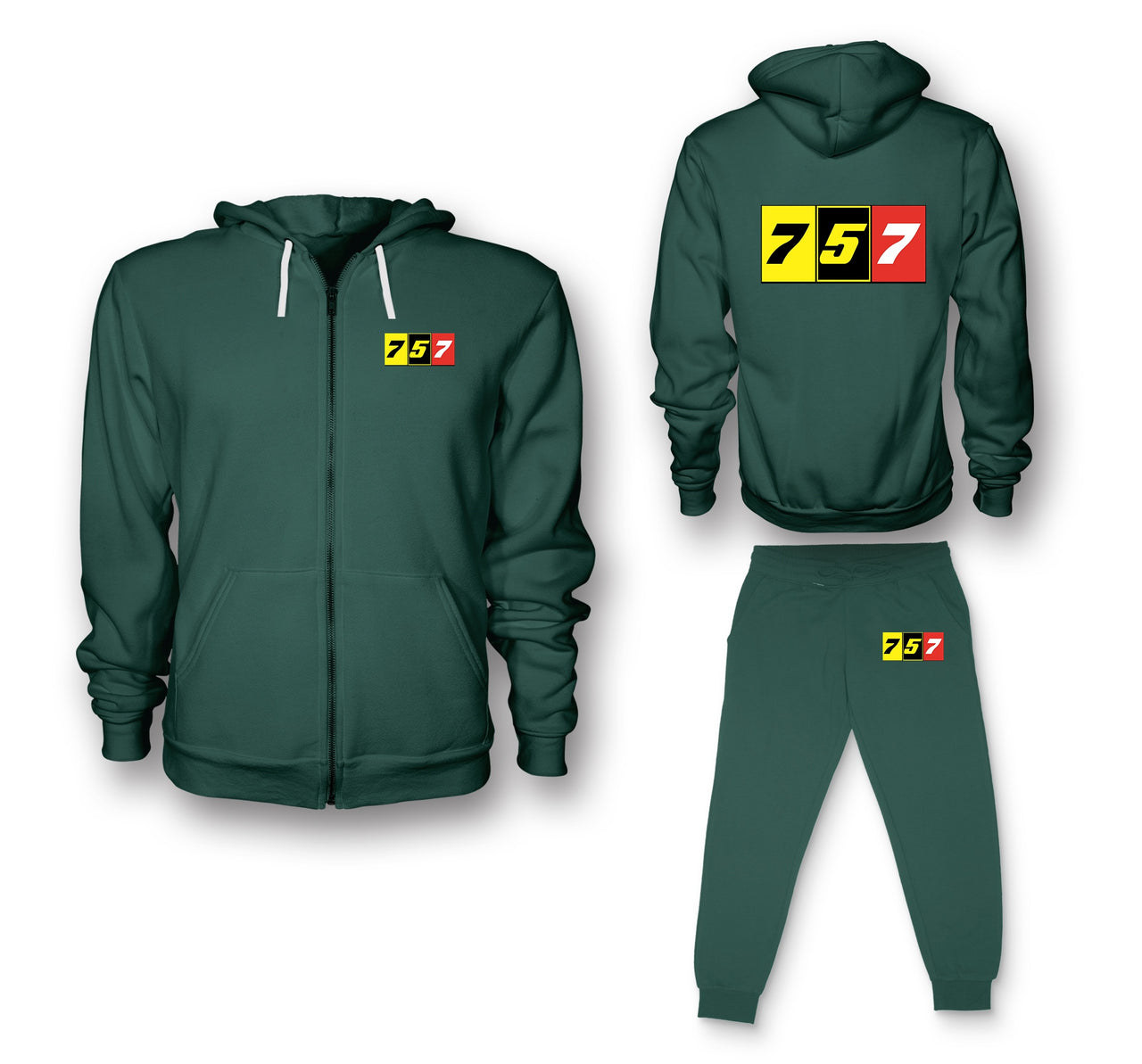 Flat Colourful 757 Designed Zipped Hoodies & Sweatpants Set