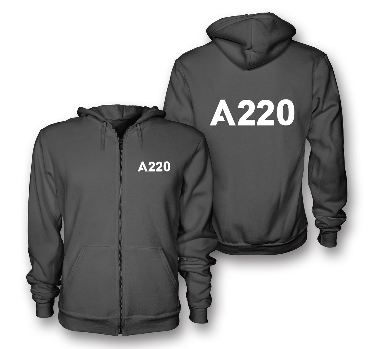 A220 Flat Text Designed Zipped Hoodies