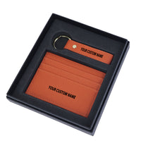 Thumbnail for Your Custom Name Genuine Leather Cardholder Key Ring Gift Box Set