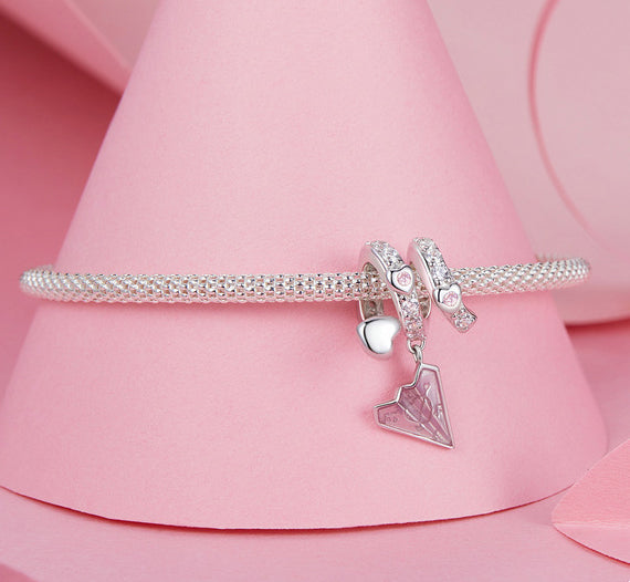 925 Silver Pink Paper Airplane Love Letter Bracelet