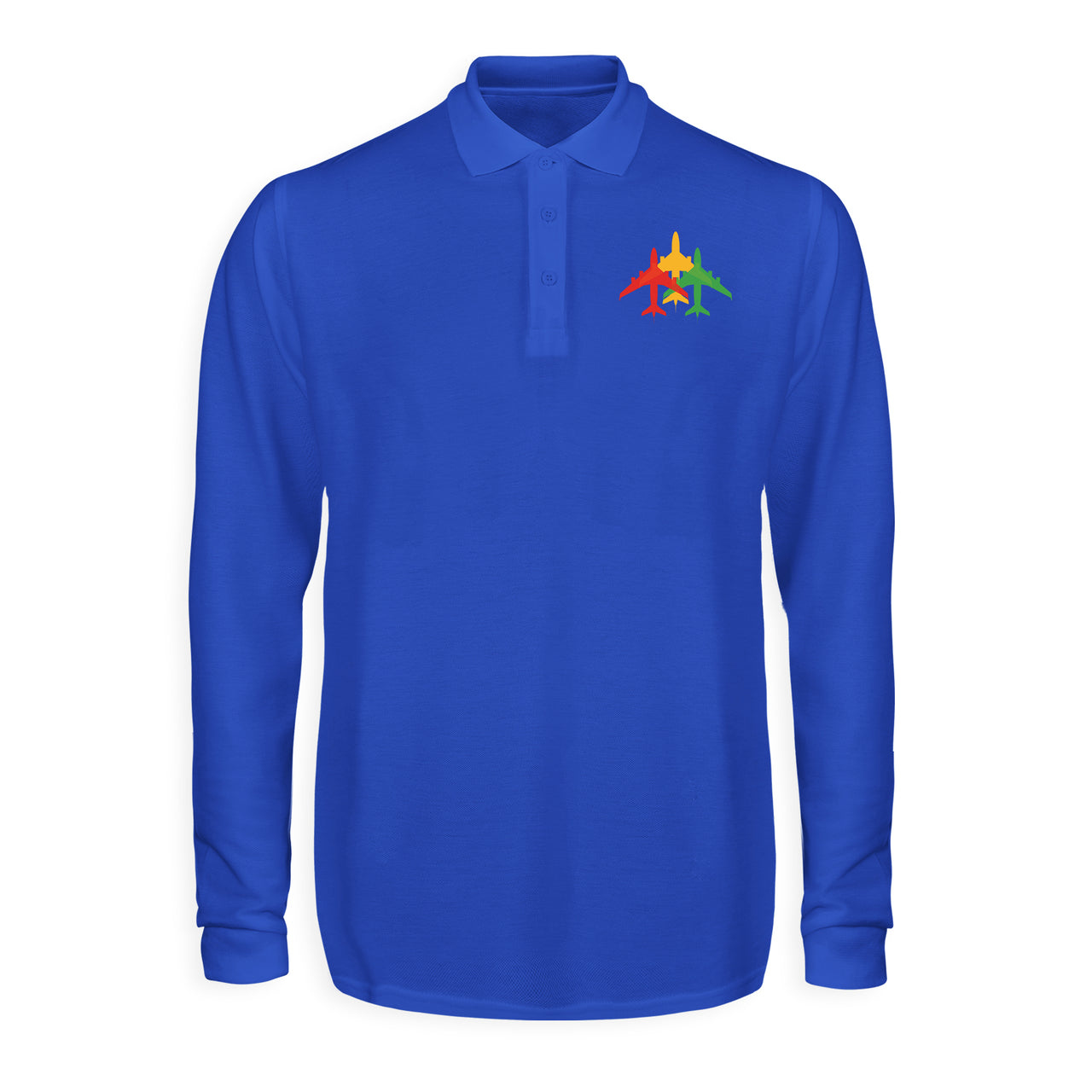 Colourful 3 Airplanes Designed Long Sleeve Polo T-Shirts