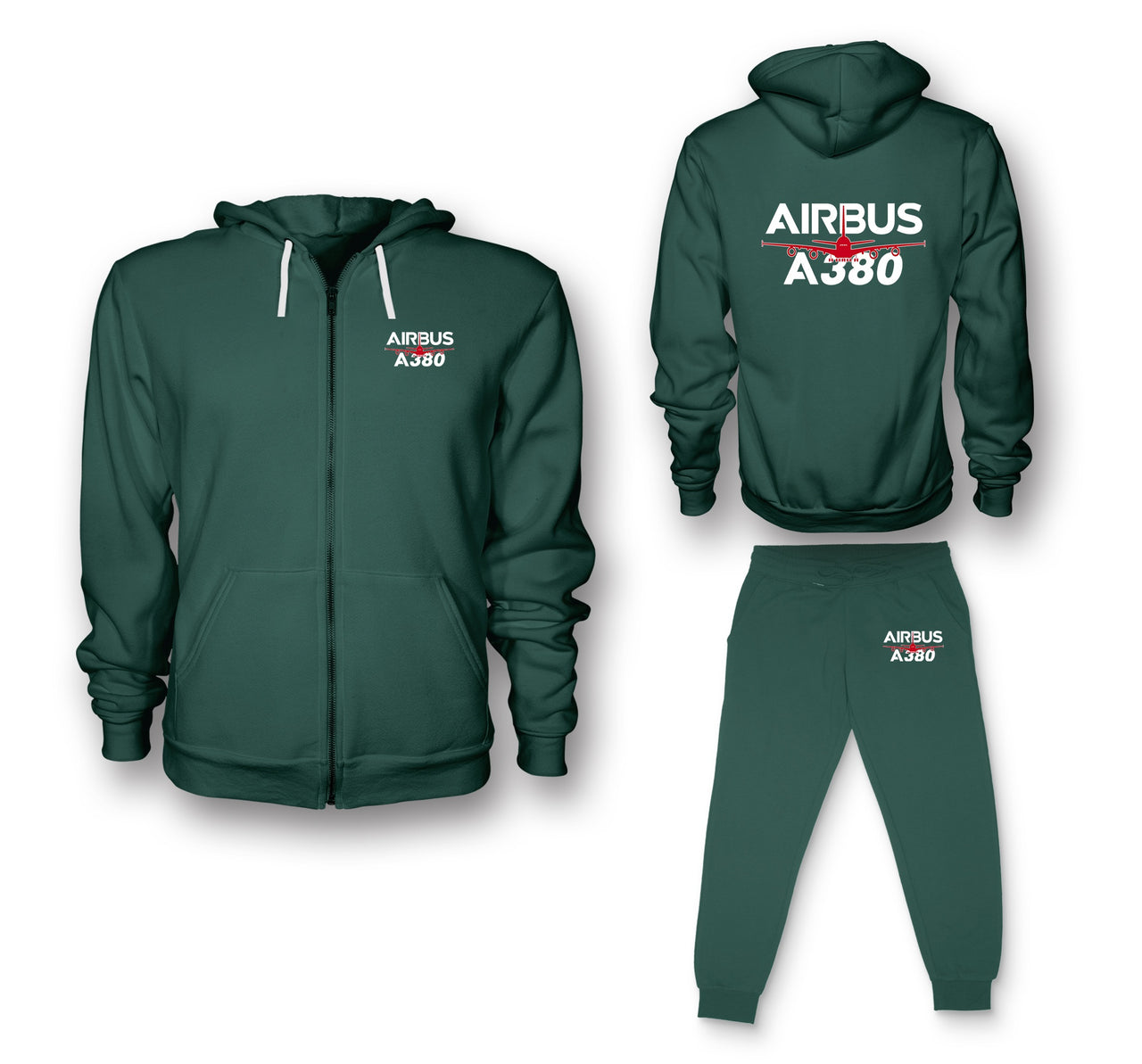 Amazing Airbus A380 Designed Zipped Hoodies & Sweatpants Set