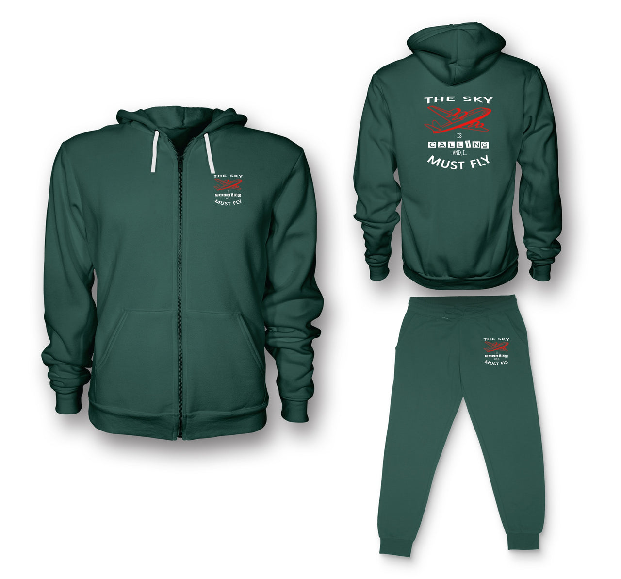The Sky is Calling and I Must Fly Designed Zipped Hoodies & Sweatpants Set