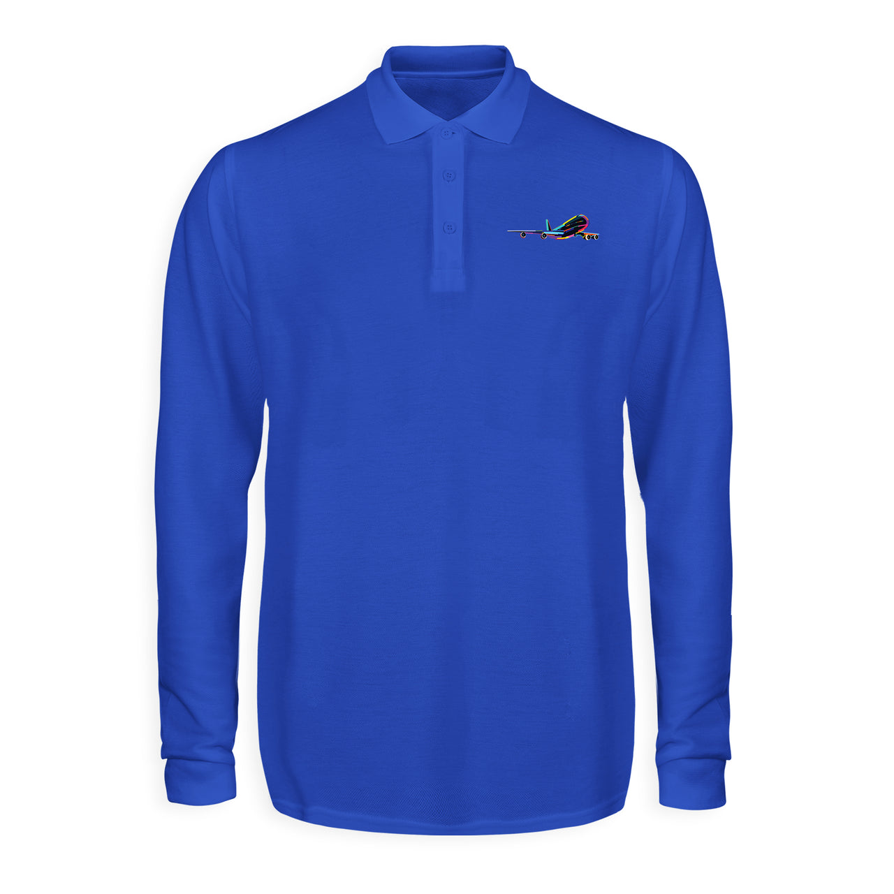 Multicolor Airplane Designed Long Sleeve Polo T-Shirts