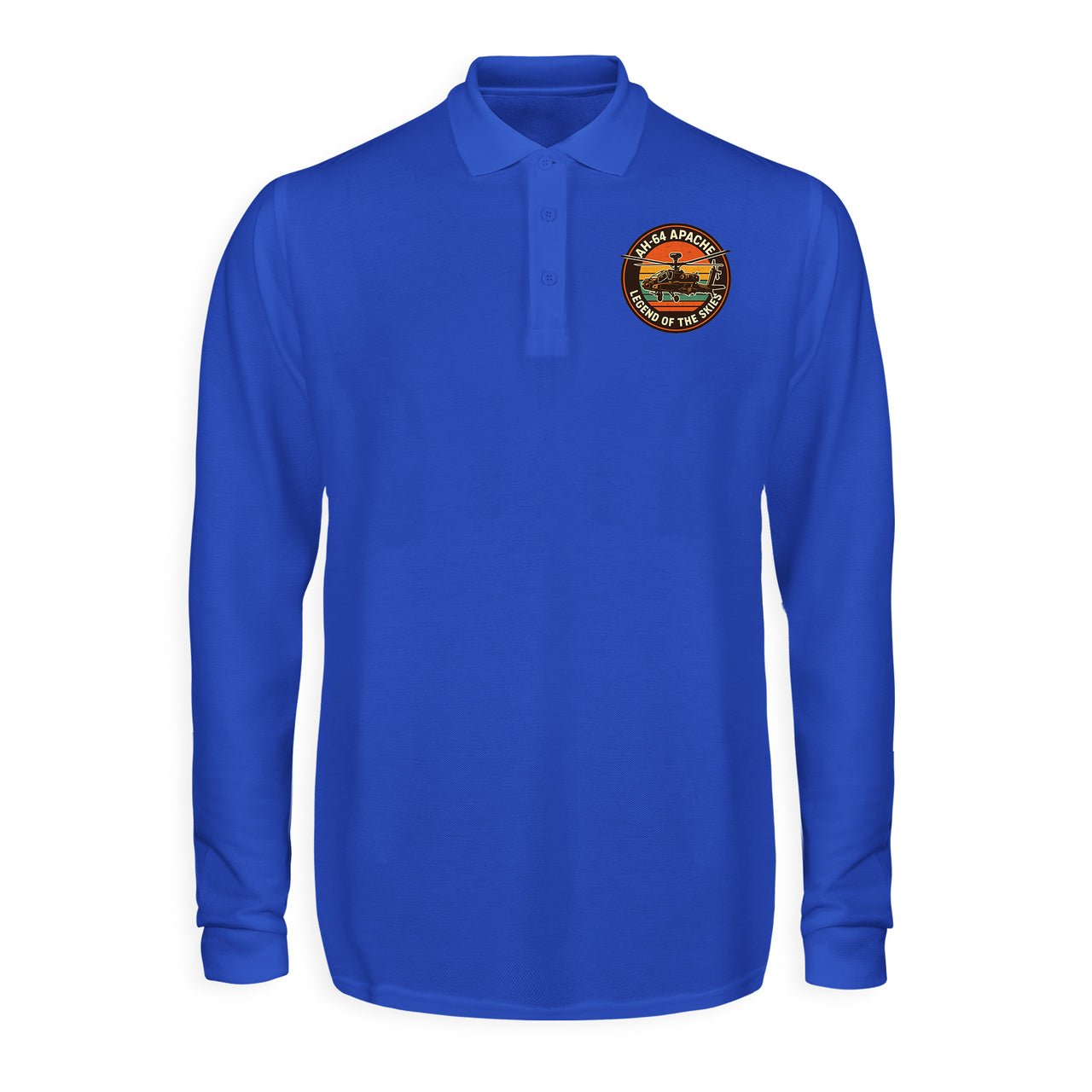 Retro Apache AH-64 Designed Long Sleeve Polo T-Shirts