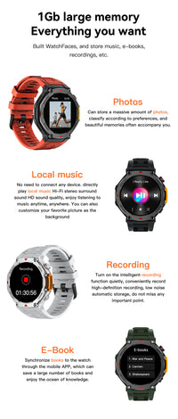 Thumbnail for Rugged Military Smartwatch: Men's Outdoor Sports Watch with GPS Tracking, 5ATM Waterproof & HD Bluetooth Calls