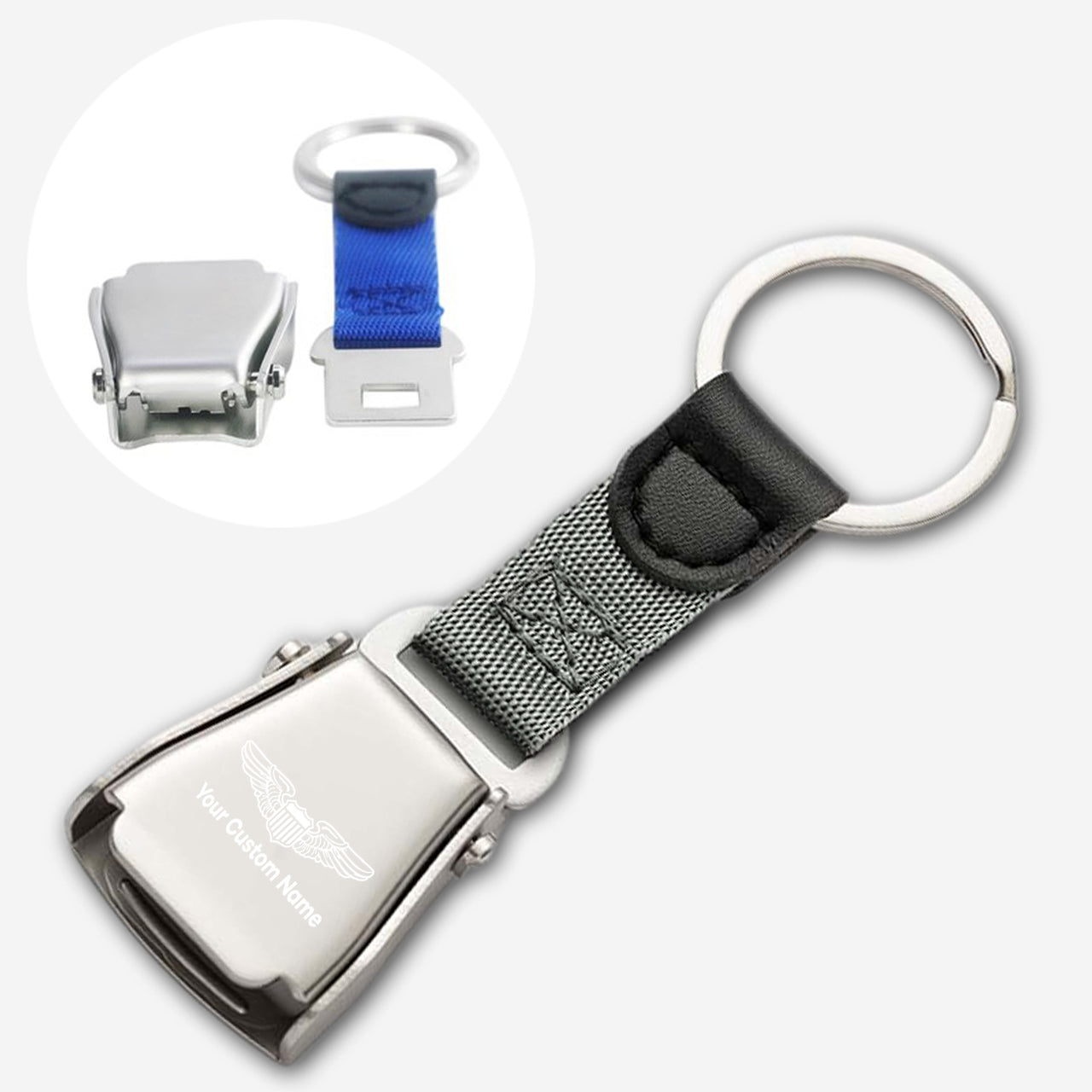 Custom Name (Military Badge) Designed Airplane Seat Belt Key Chains